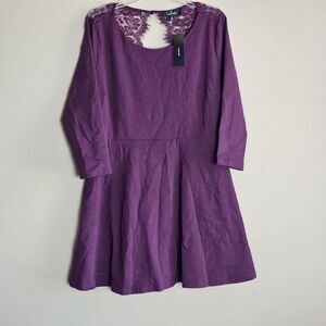 Lulus Felicity Plum Lace Open Back Skater Sk8 Dress NWT Size‎ XL Sexy Lined